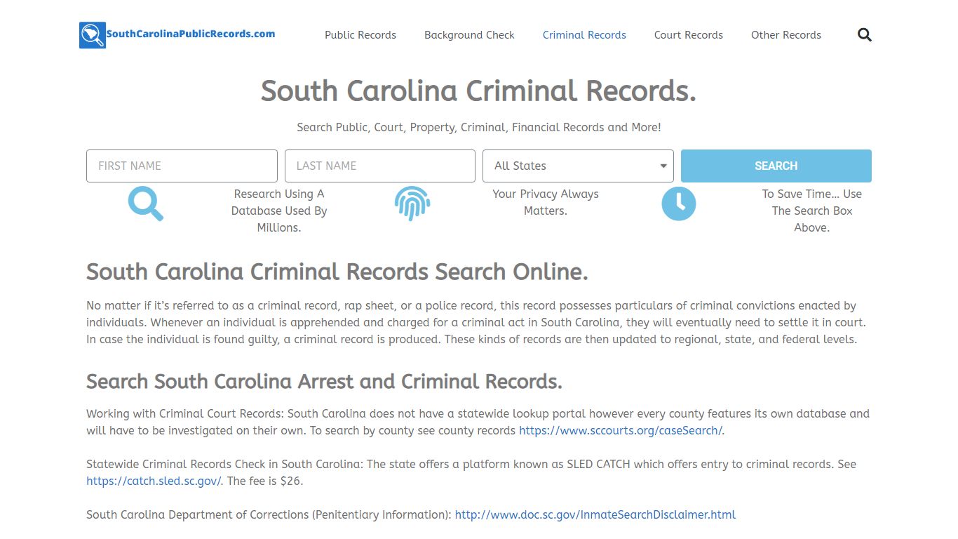 South Carolina Criminal Records. - South Carolina Public Records