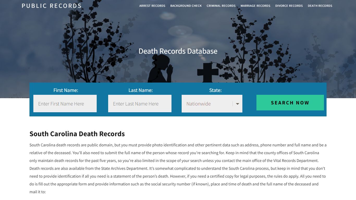 South Carolina Death Records | Enter Name and Search. 14Days Free